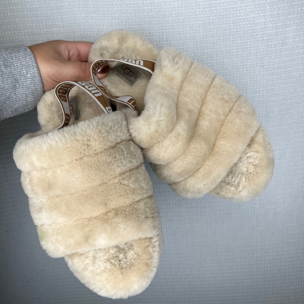 UGG Fluff Yeah Size 6 Slide Slippers Tan Beige Women's Slides Comfort Sandals